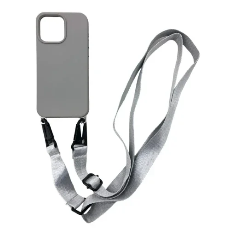 Θήκη Σιλικόνης με Strap για iPhone 15 Pro MagSafe Γκρι
