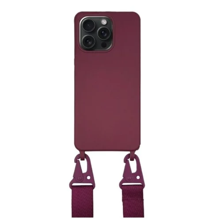 Θήκη Σιλικόνης με Strap για iPhone 15 Pro Max MagSafe Μπορντό