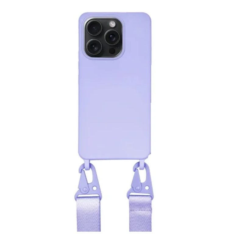 Θήκη Σιλικόνης με Strap για iPhone 15 Pro Max MagSafe Λιλά