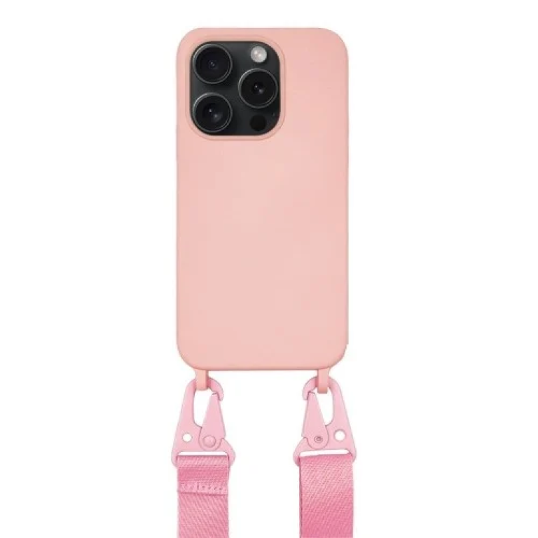 Θήκη Σιλικόνης με Strap για iPhone 15 Pro Max MagSafe Ροζ