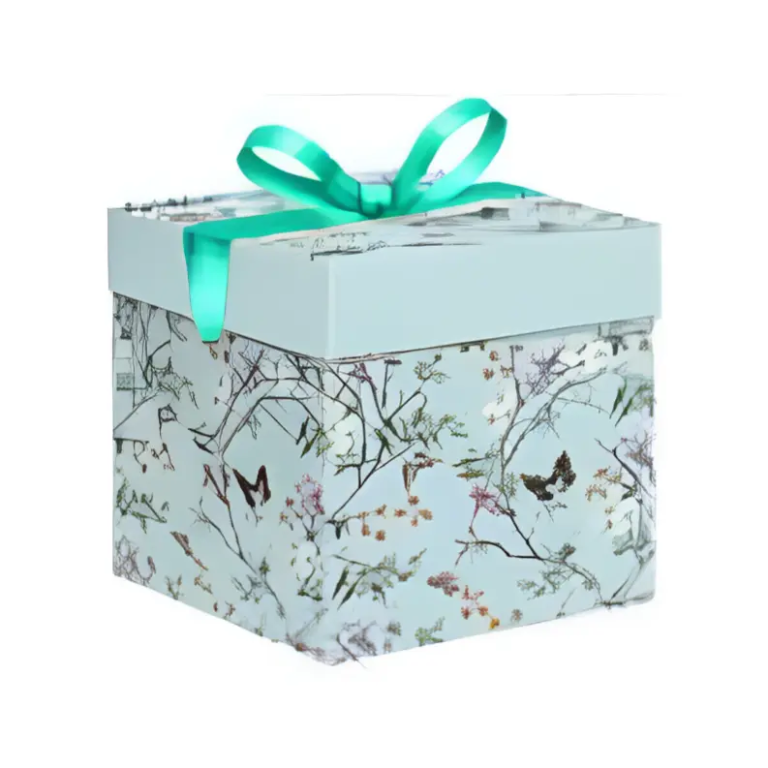 Κουτί Δώρου με Κορδέλα & Floral Σχέδιο 15x15cm 86106 Γαλάζιο