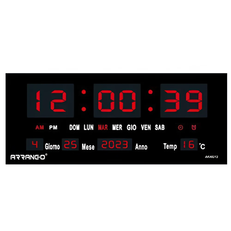 Ψηφιακό Ρολόι LED Τοίχου 151x368mm Με Θερμοκρασία Και Ημερολόγιο Arrango AK48212
